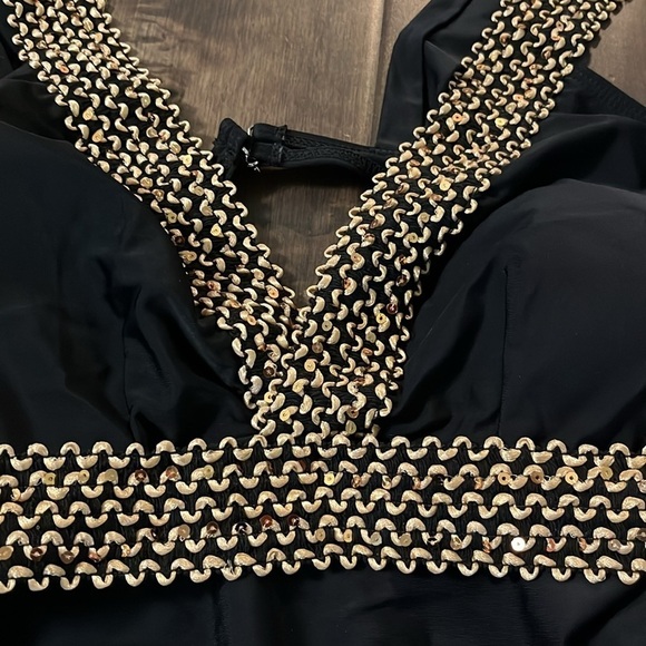 SHEIN Contrast Trim One Piece Swimsuit, size XL black and gold sequins - Picture 4 of 7